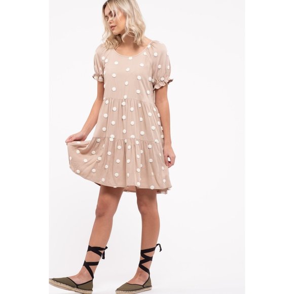 TEXTURED SWISS DOT TIERED MINI DRESS - Picture 3 of 8